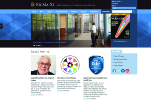 A screen shot of Sigma Xi's new website.