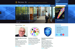 A screen shot of Sigma Xi's new website.