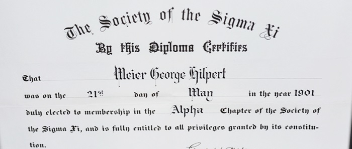 A Sigma Xi membership certificate from 1901